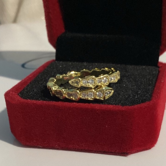 18k Gold Plated  Serpentine Snake Cz Diamond Pave Ring - Picture 12 of 16